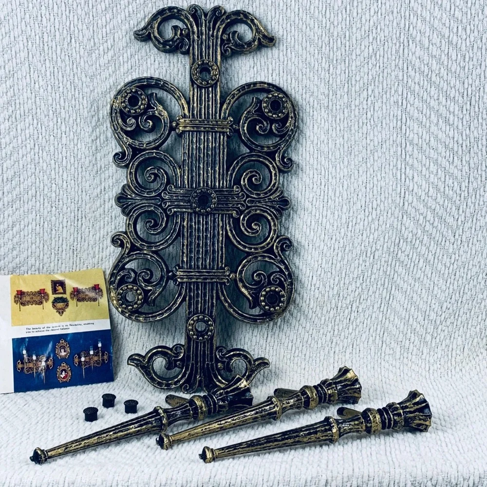 Dart Homco Wall Sconce Decor‎ Gold Hollywood Regency Goth Candelabra Candle 4193